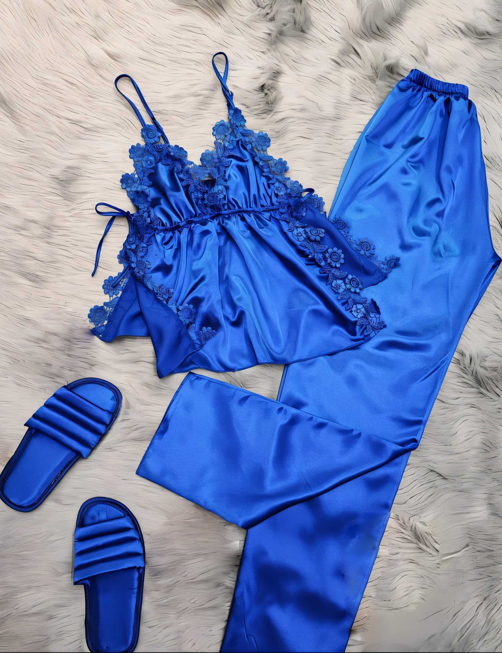 3-piece silk pajamas Blue  XL