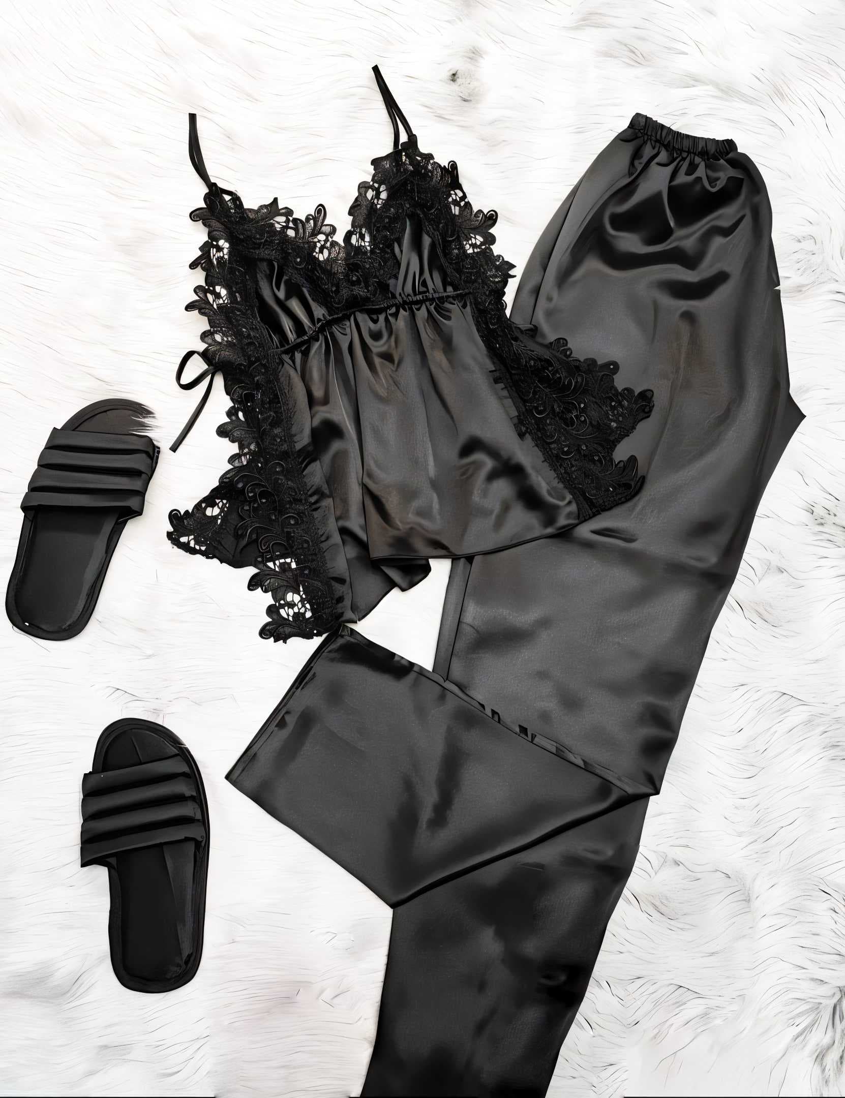 3-piece silk pajamas black  XL