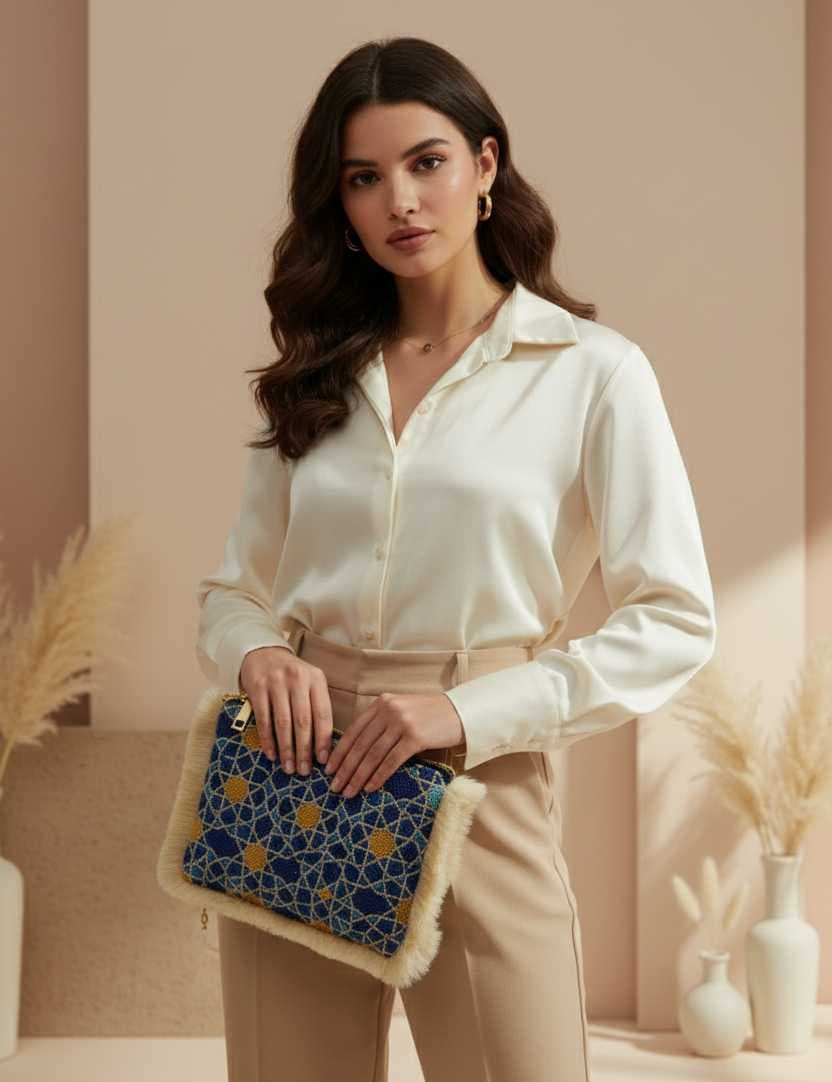 "Blue Star" Handbag 2 Surrounded by cream cotton thread edges