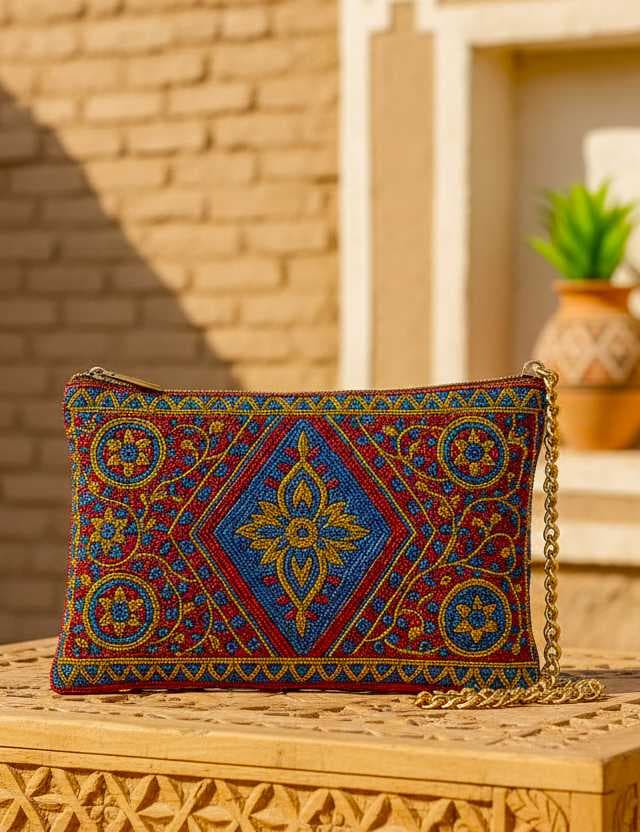 Handcrafted Beaded Clutch Bag with Traditional Najdi Patterns - 2