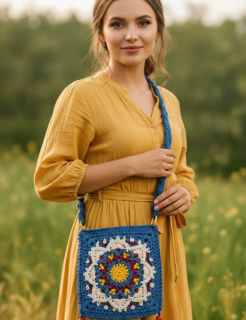 Handmade Boho Crochet Bag Blue