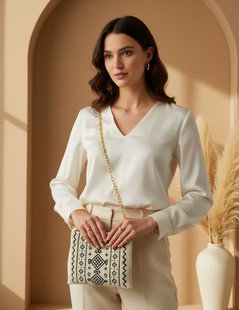 A chic handbag adorned with traditional geometric patterns Off-White