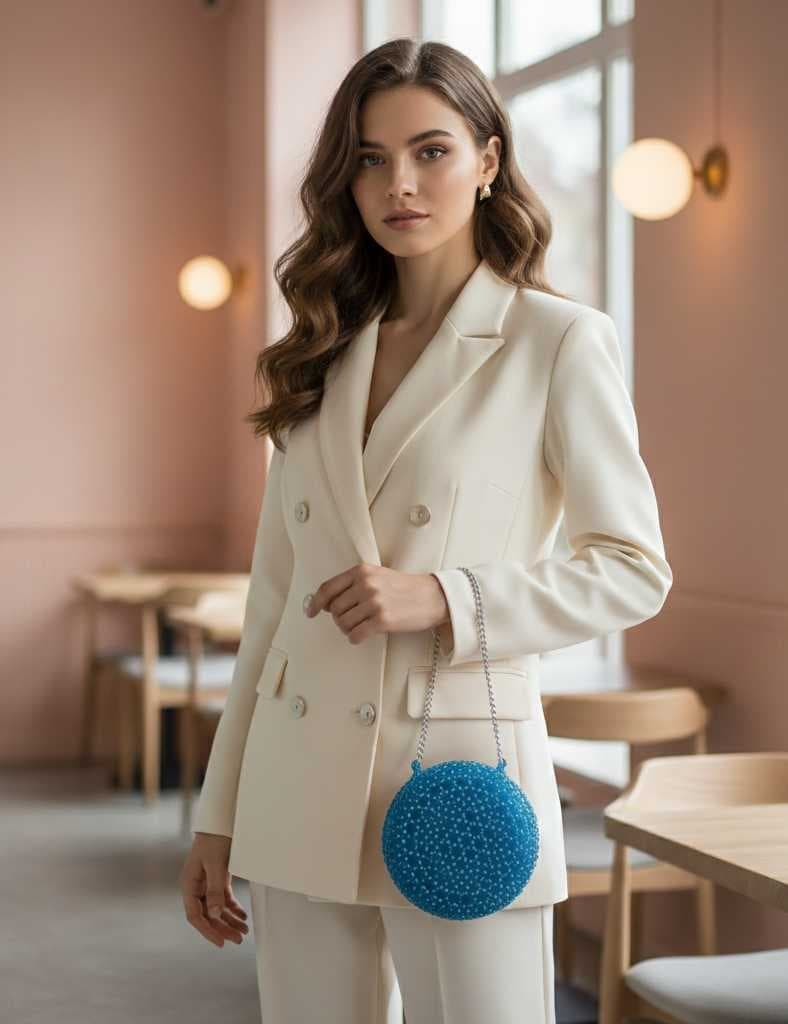 A luxurious round handbag light Blue