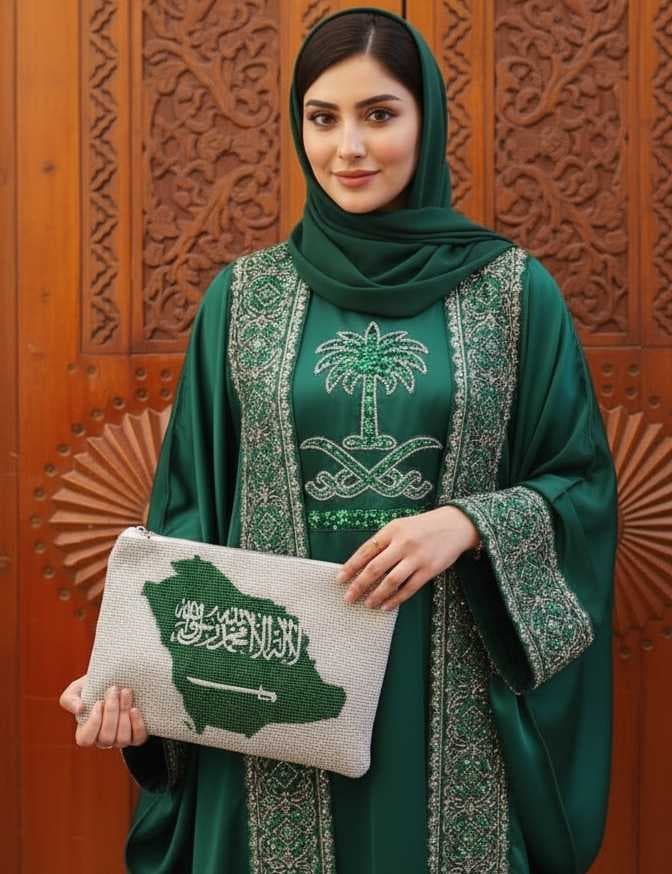 A handmade clutch bag featuring the map of Saudi Arabia