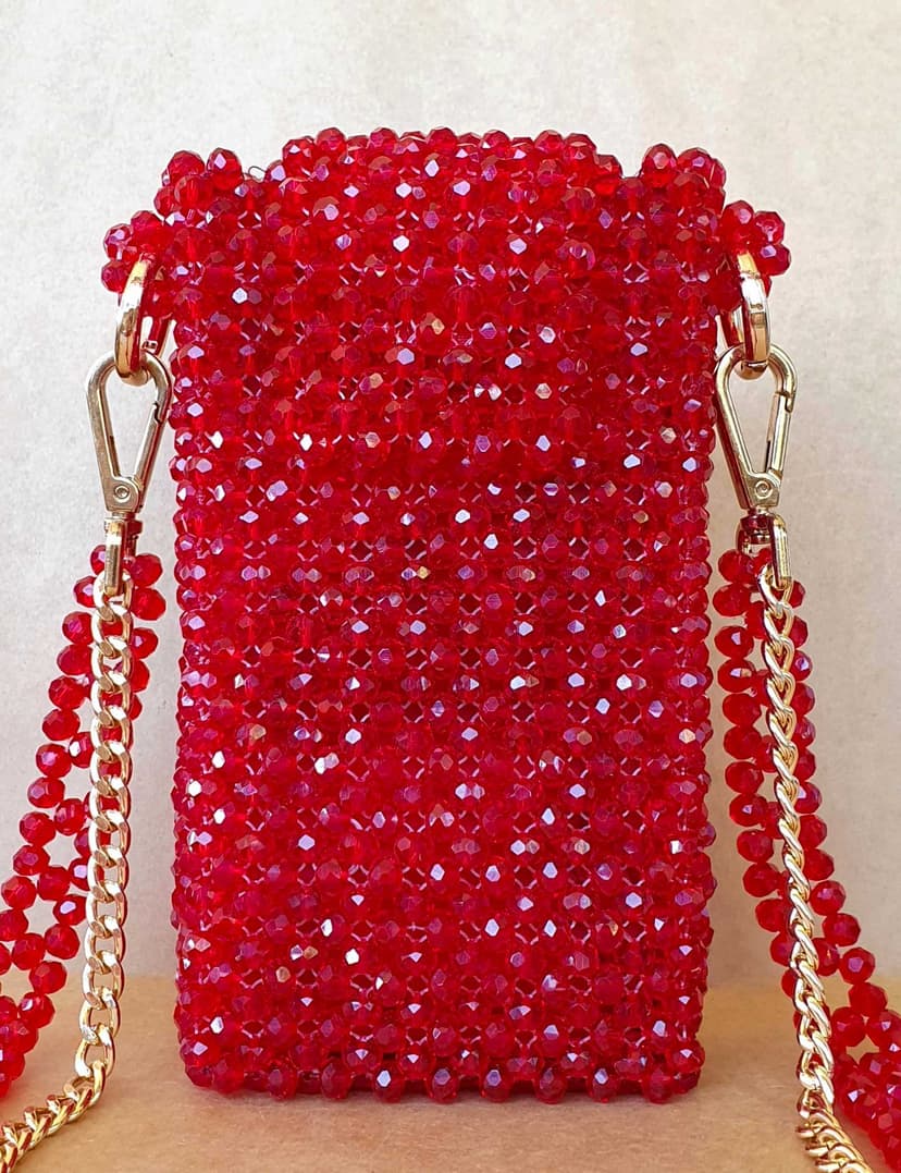 Red Crystal Beaded Mini Handbag red