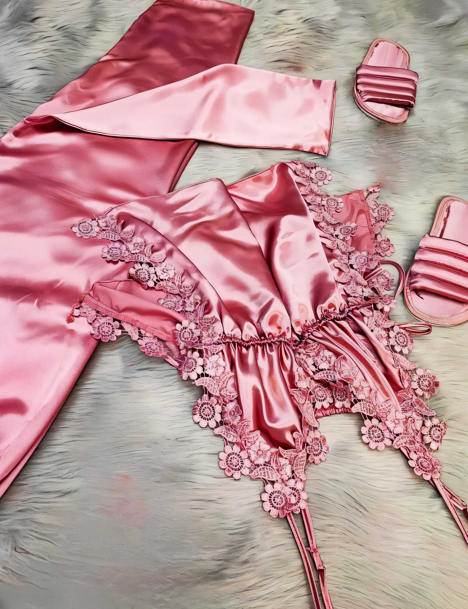 3-piece silk pajamas Pink  XL