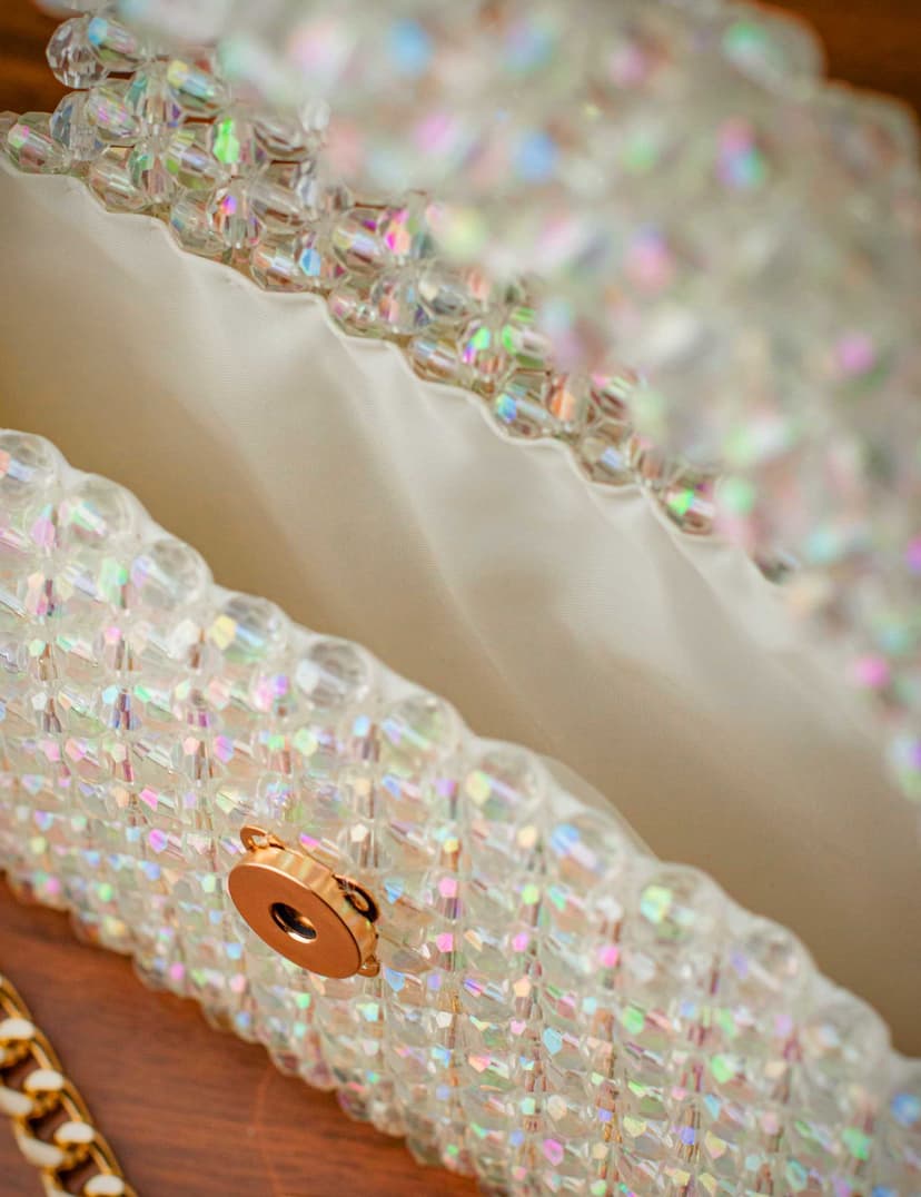 A luxurious, fully handcrafted handbag made from acrylic crystal off-white - 2