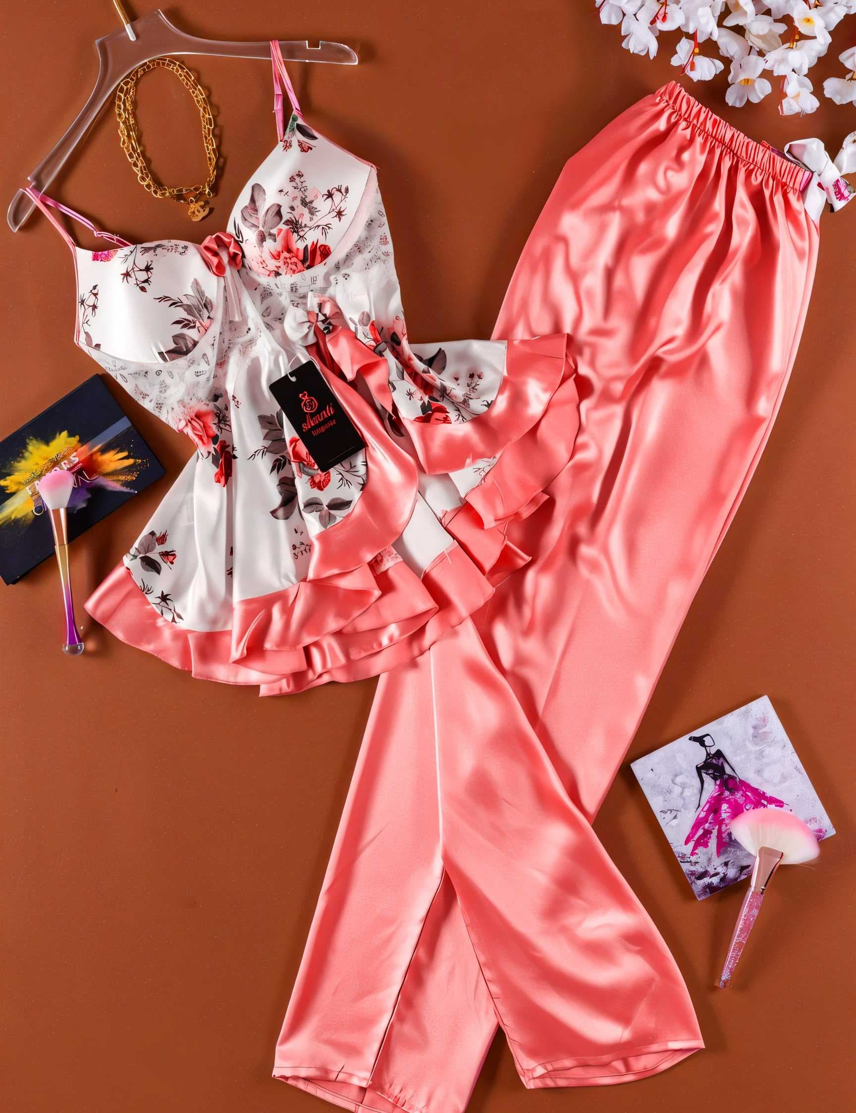 satin lingerie set red  42