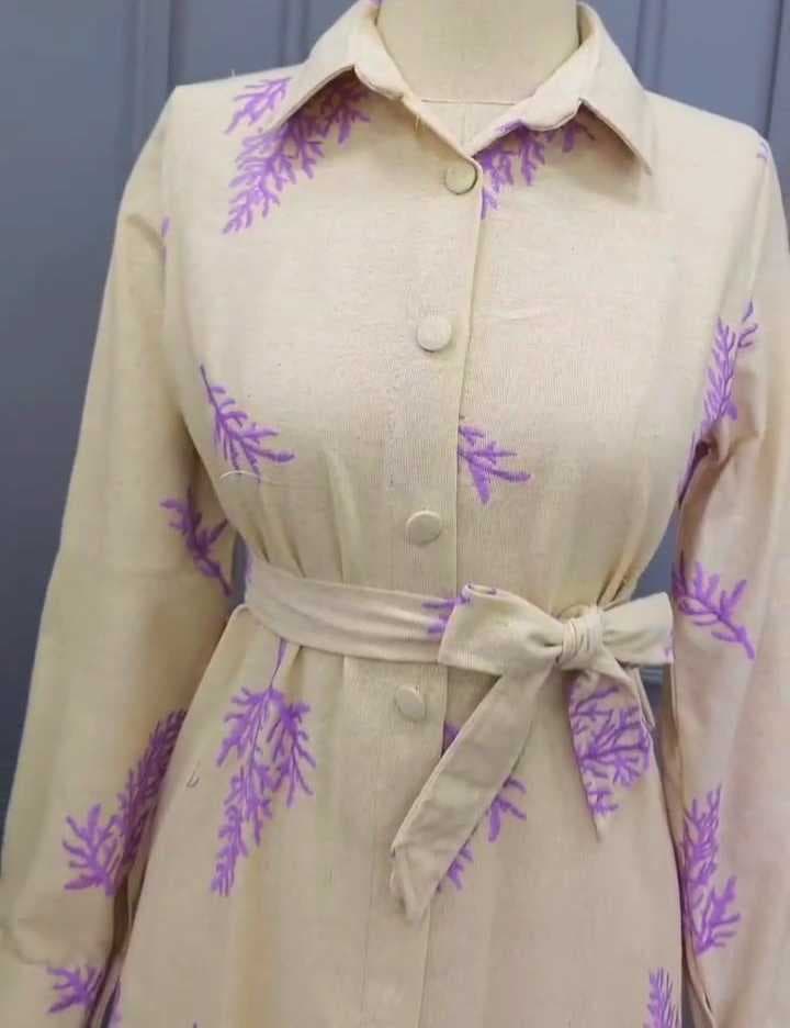 embroidered linen dress purple  L - 2