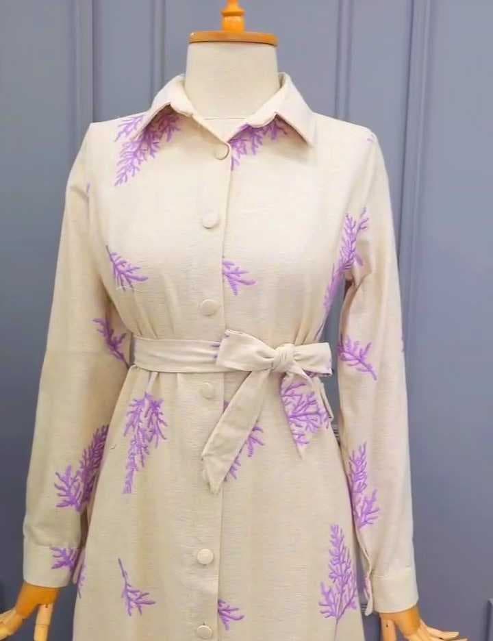 embroidered linen dress purple  L