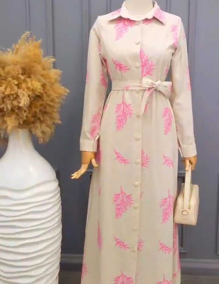 embroidered linen dress Pink  L