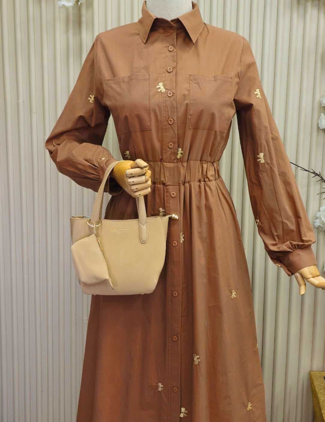 Fabric dress brown S