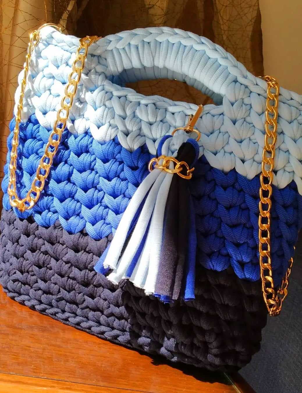 A stylish handcrafted crochet handbag navy