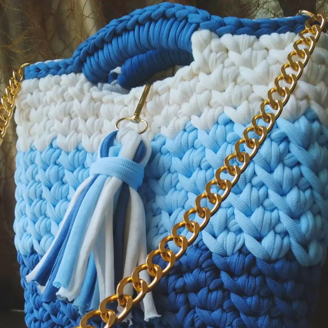 A stylish handcrafted crochet handbag Blue