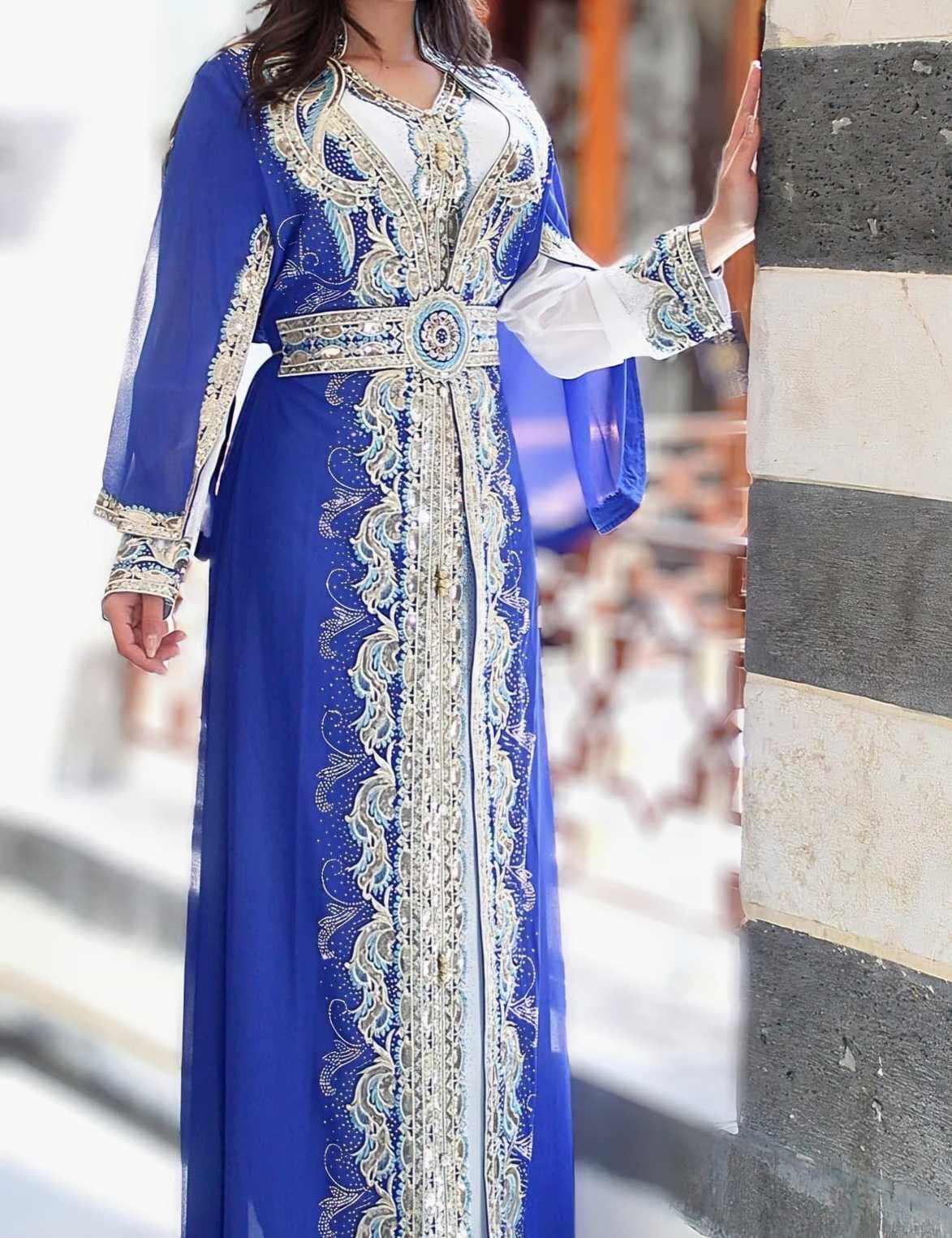 Long Moroccan kaftan Dark Blue L