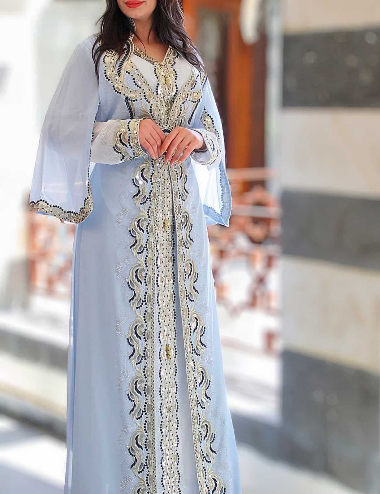 Long Moroccan kaftan Blue 2XL
