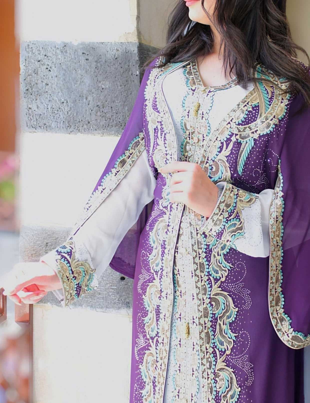 Long Moroccan kaftan purple xl