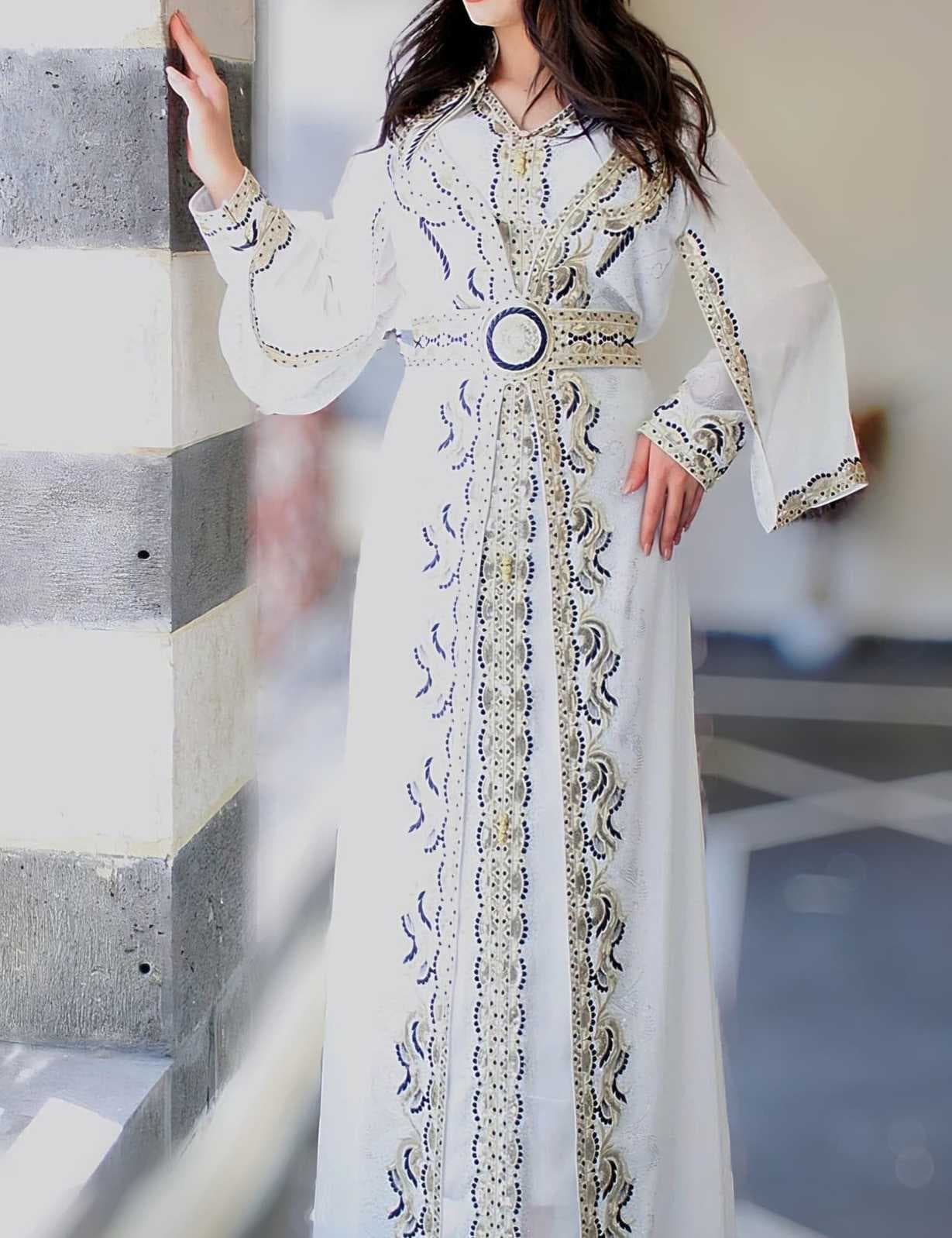Long Moroccan kaftan White 2XL