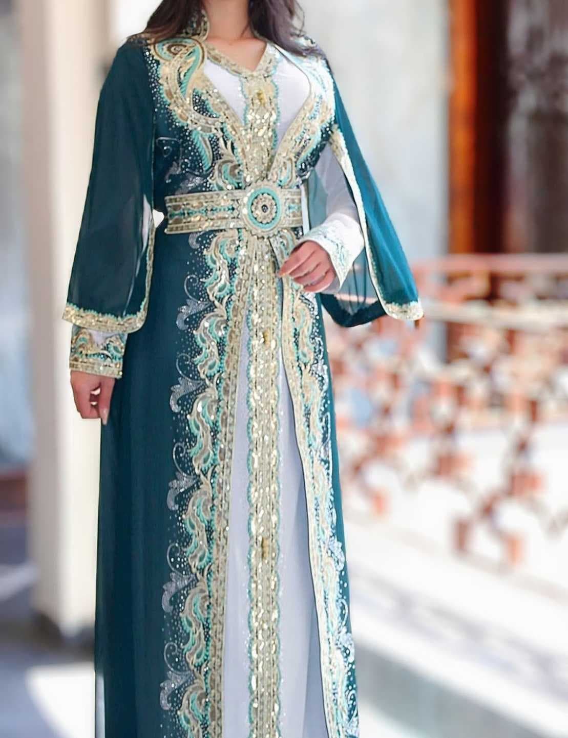 Long Moroccan kaftan olive M