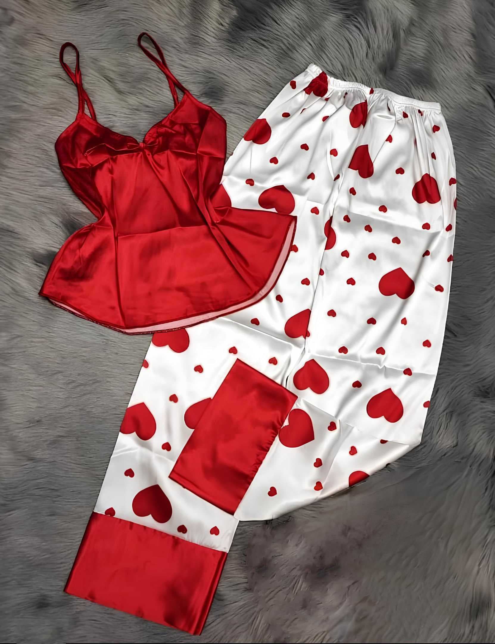 Women's satan pajamas red 36