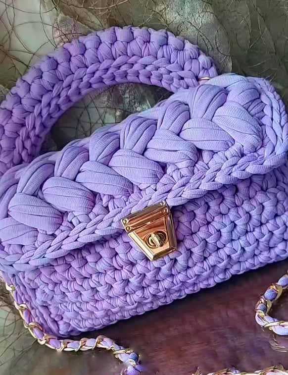 A stylish handmade crochet handbag Mauve Purple