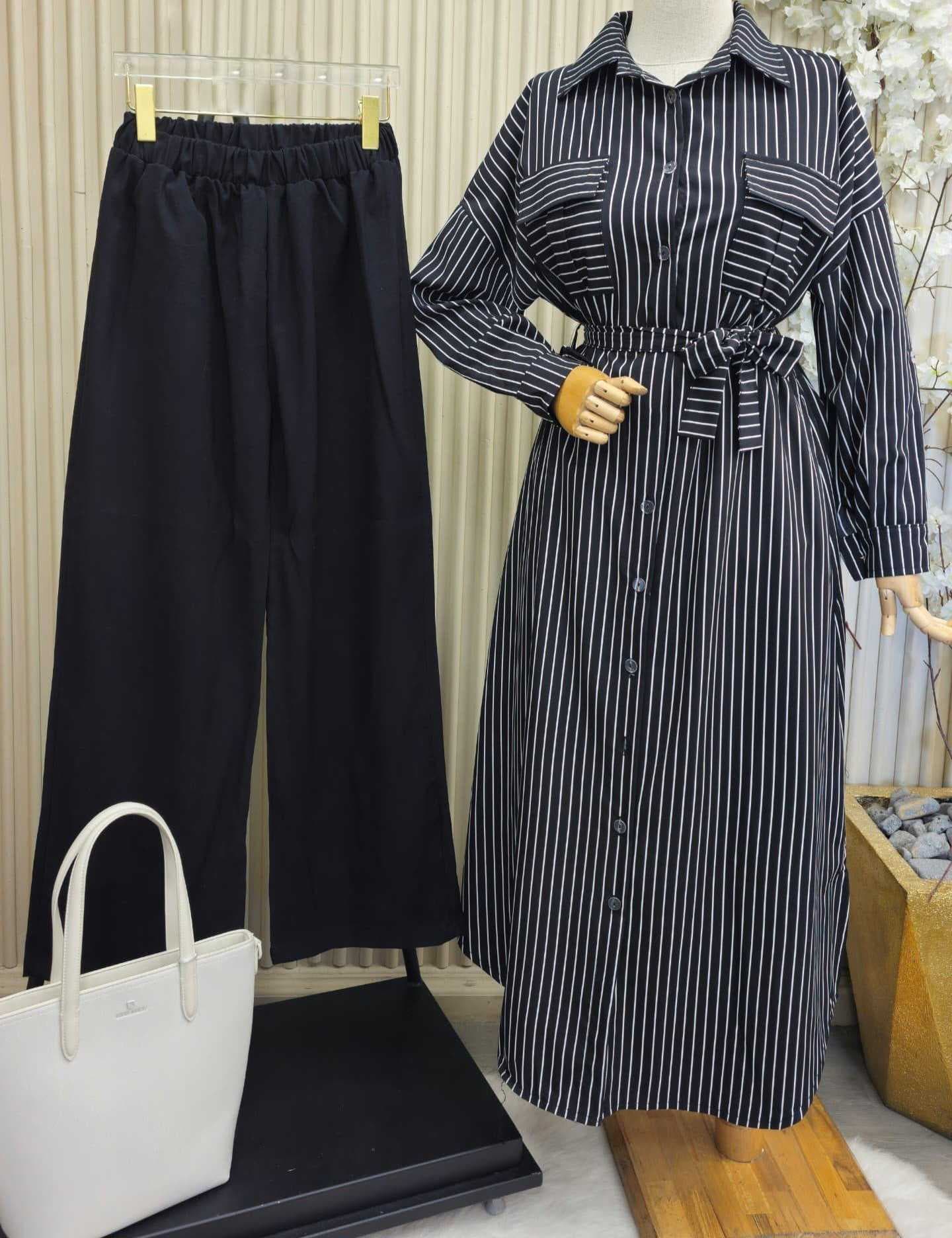 Long Striped Dress black L