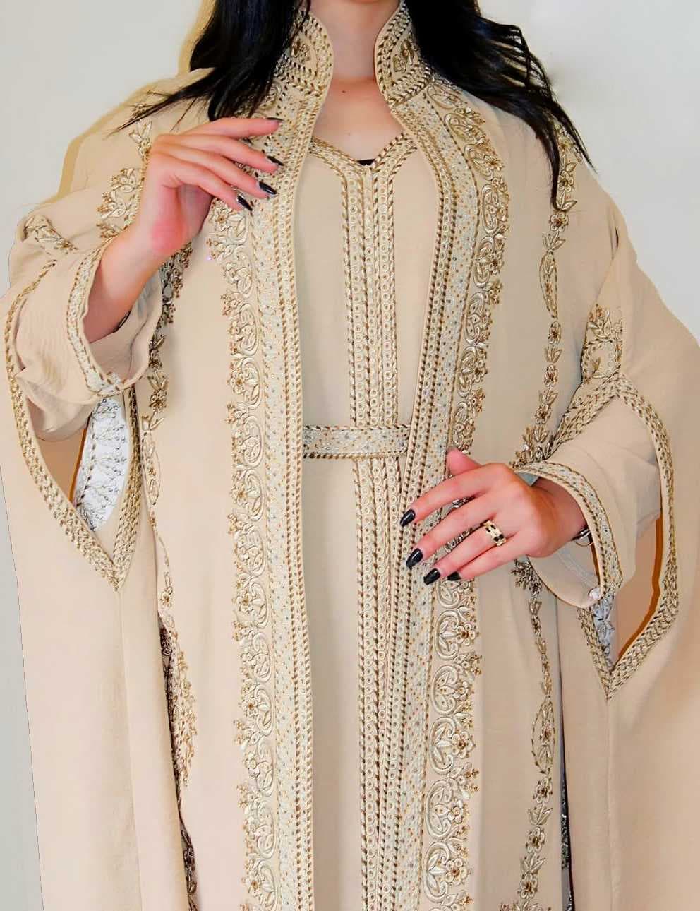 embroidered caftan Beige L