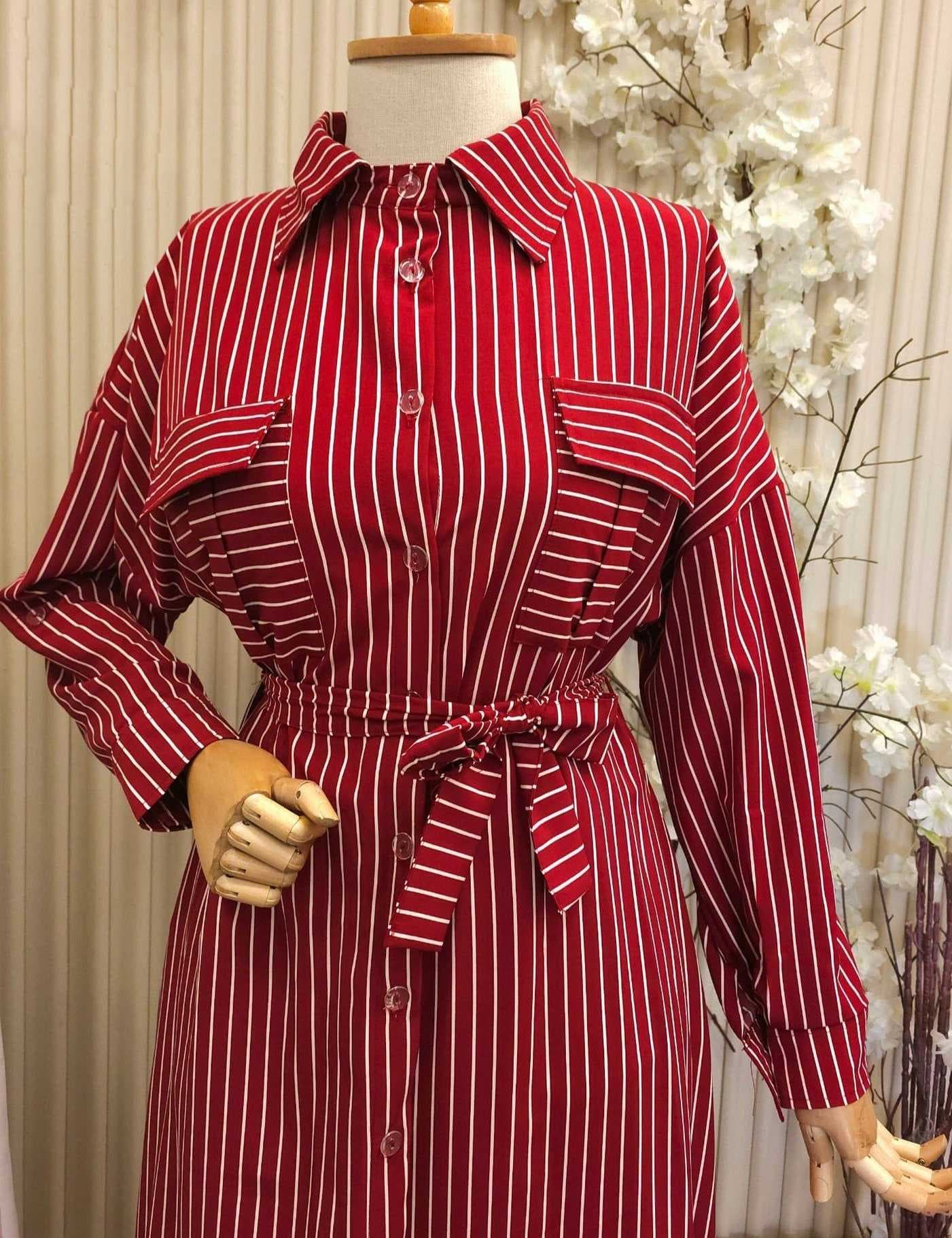 Long Striped Dress red L
