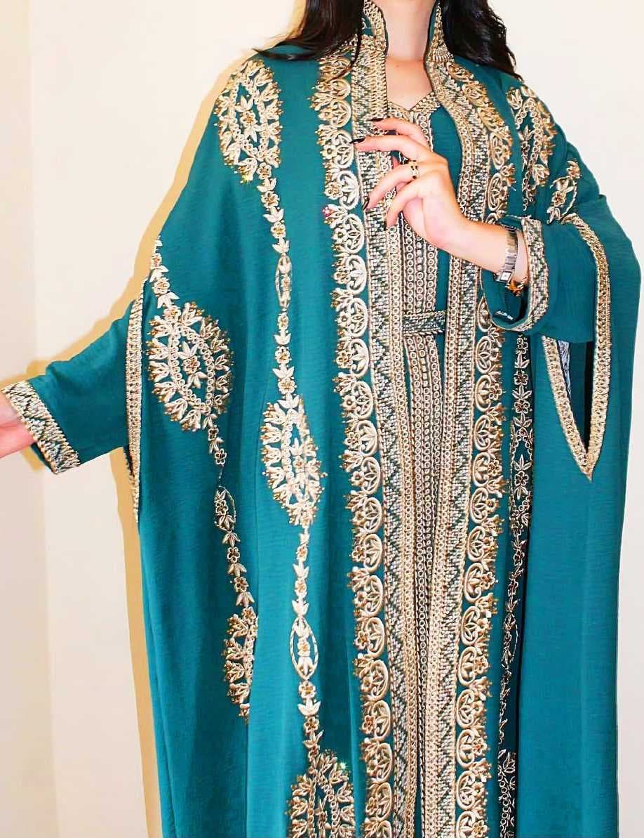 embroidered caftan Teal Blue XL