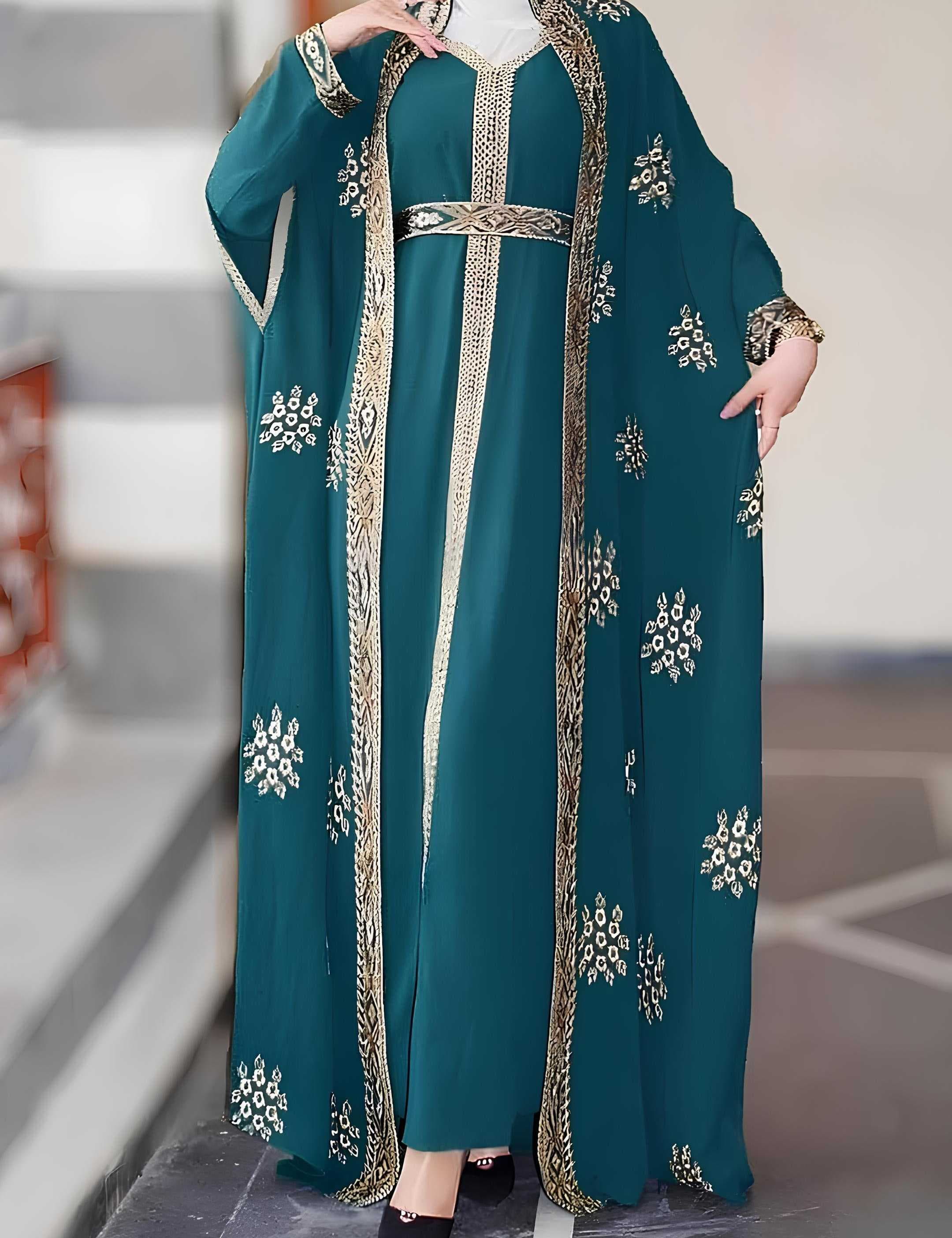 A luxurious abaya Teal Blue XL