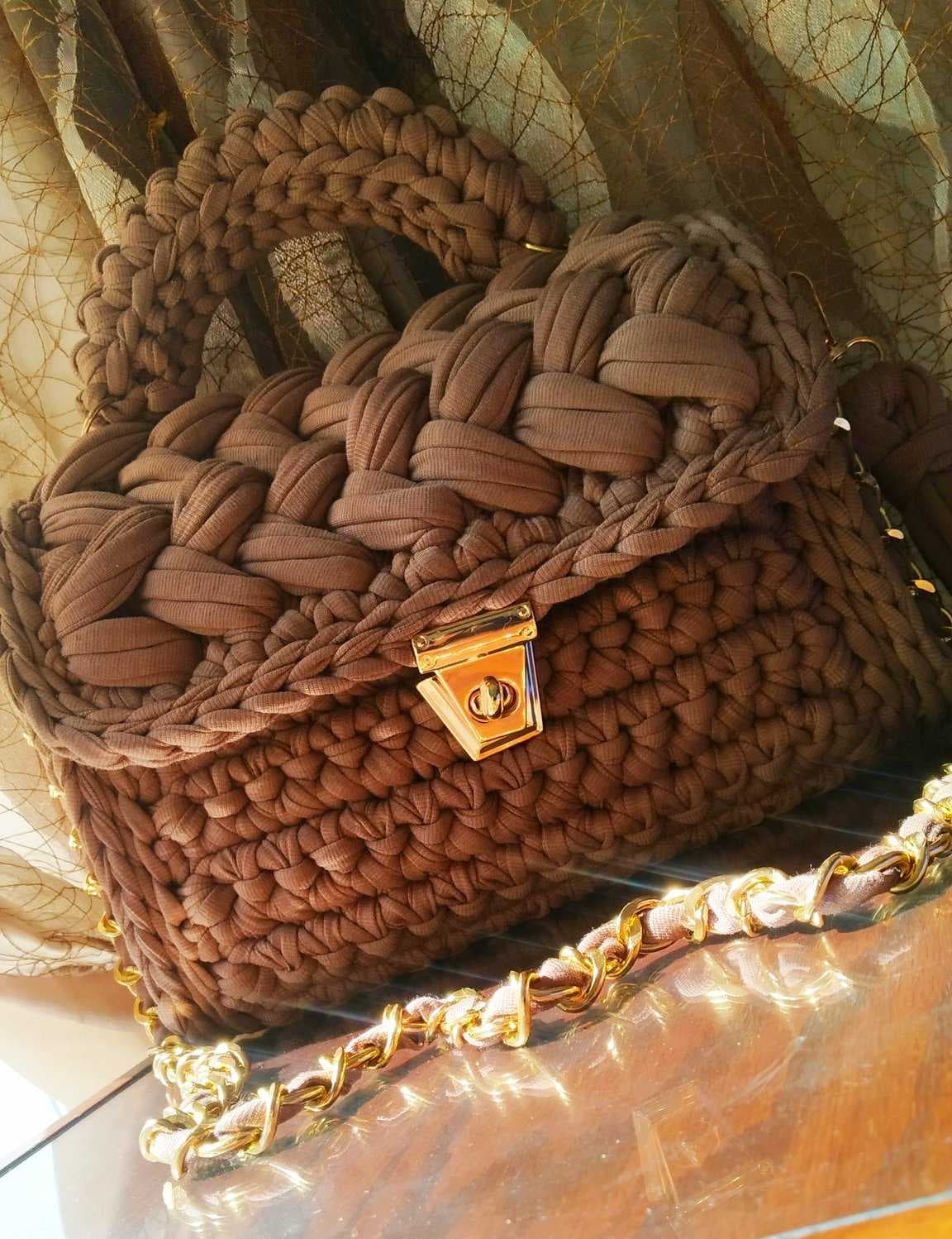 A stylish handmade crochet handbag Beige