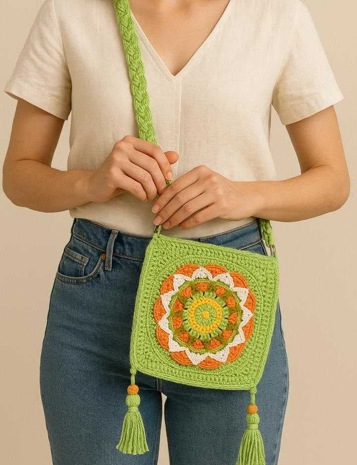 Handmade Boho Crochet Bag Green