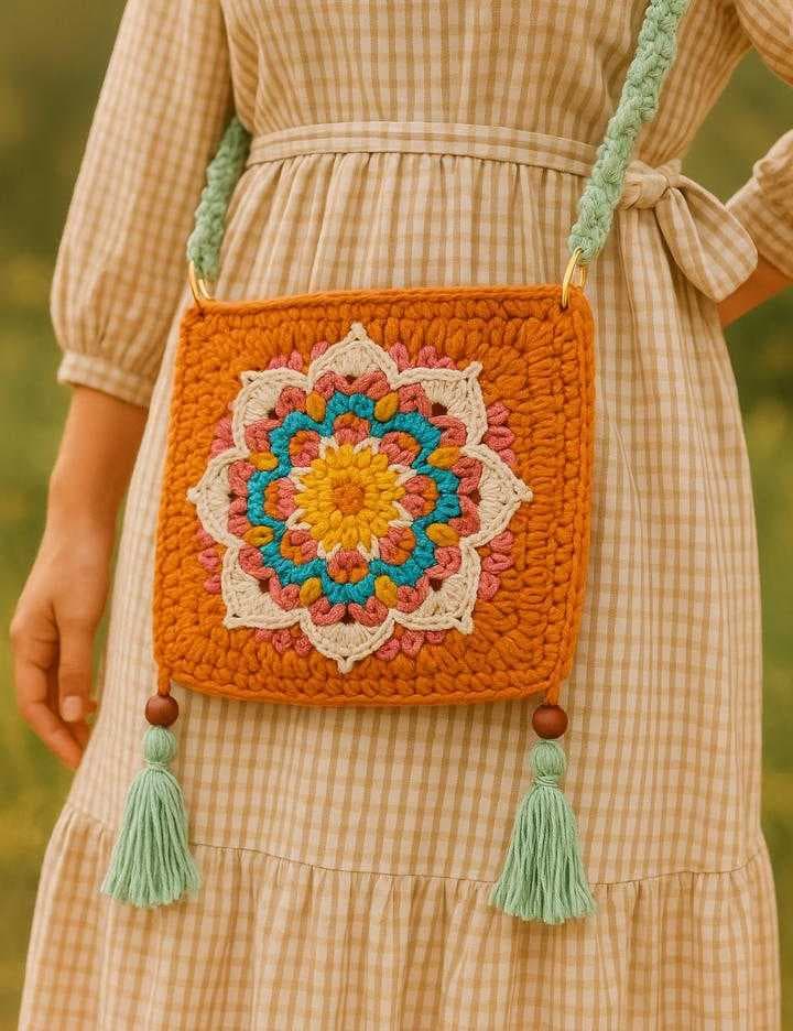 Handmade Boho Crochet Bag Orange