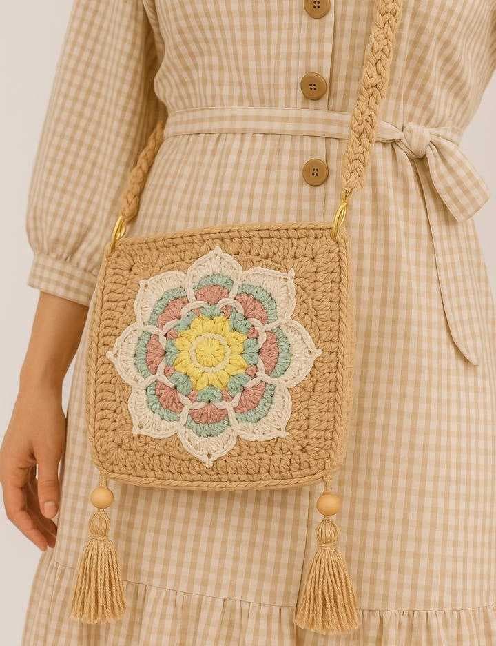 Handmade Boho Crochet Bag Beige