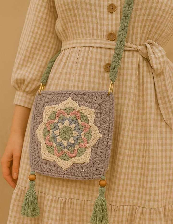 Handmade Boho Crochet Bag light gray