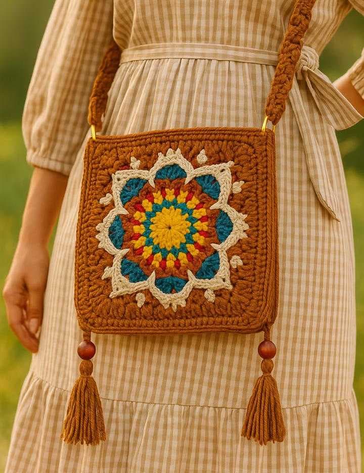 Handmade Boho Crochet Bag brown