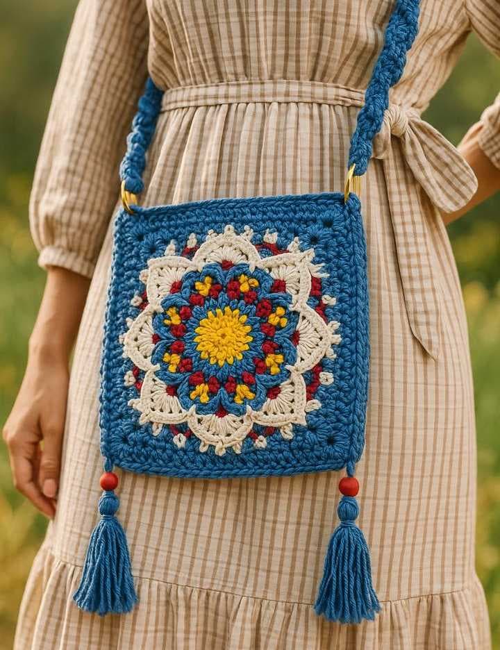 Handmade Boho Crochet Bag Blue